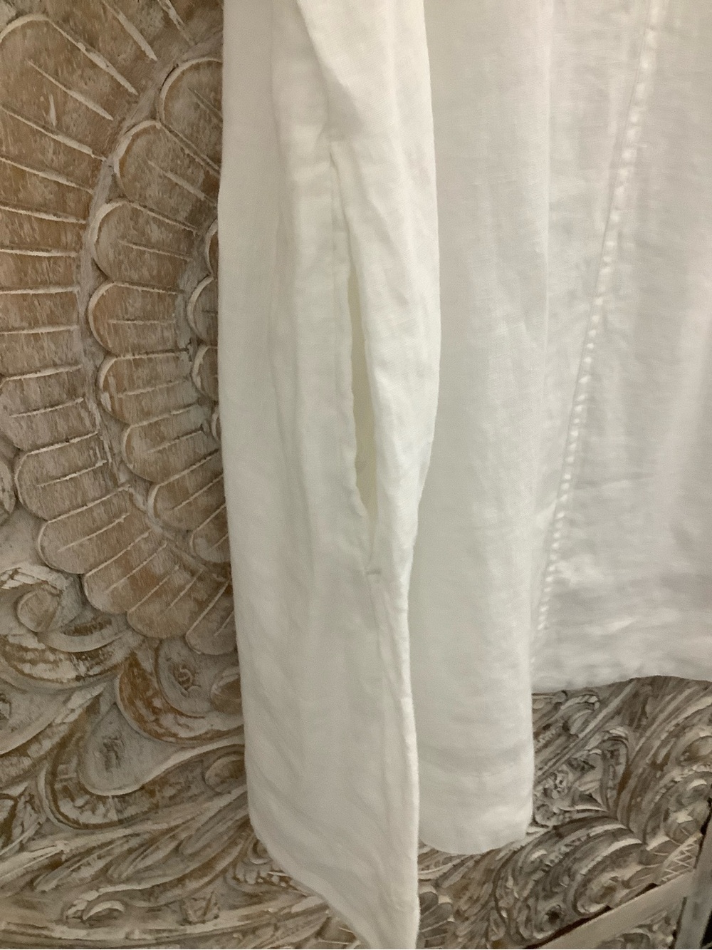 Quince White Linen Short-Sleeve Button Down popover dress. - Picture 5 of 5